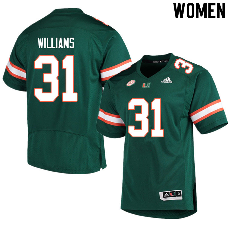 Women #31 Avantae Williams Miami Hurricanes College Football Jerseys Sale-Green